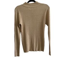 Joseph A Silk Metallic Gold Turtleneck Pullover Sweater Fitted L